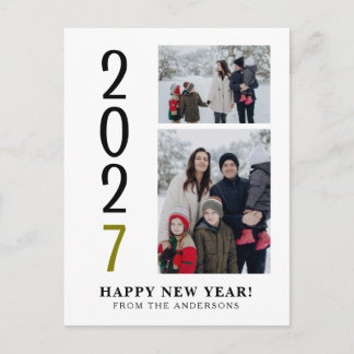 Elegantes Minimal Frohes Neues Jahr Familie 2 Foto Feiertagspostkarte
