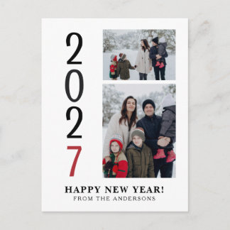 Elegantes Minimal Frohes Neues Jahr Familie 2 Foto Feiertagspostkarte