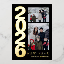 Elegantes Minimal Happy New Year Family 2 Foto Folien Feiertagskarte