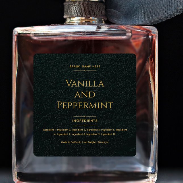 Elegantes Minimal Imitat Leather & Gold Produktlab Quadratischer Aufkleber (Von Creator hochgeladen)