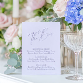 Elegantes Minimal Lavender Brautparty Bar Menü