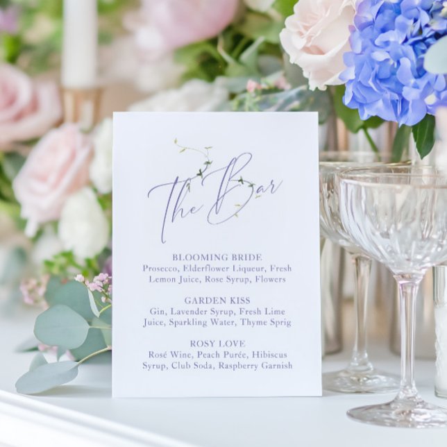 Elegantes Minimal Lavender Brautparty Bar Menü (Elegant Minimal Lavender Bridal Shower Bar Menu)