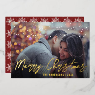 Elegantes Minimal Merry Christmas Eigenes Foto  Folien Feiertagskarte