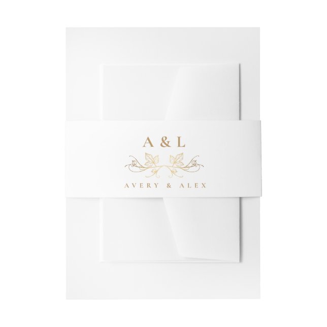 Elegantes Minimal-Monogram-White-Hochzeit-Wappen Einladungsbanderole (Vorderseite Beispiel)