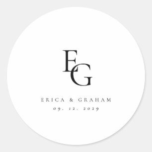 Elegantes Minimal-Monogramm zur Hochzeit Runder Aufkleber
