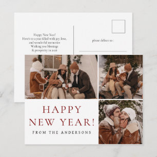 Elegantes Minimal New Year Cheers Family 3 Foto Feiertagspostkarte