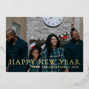 Elegantes Minimal New Year Cheers Family Foto Folien Feiertagskarte
