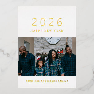 Elegantes Minimal New Year Cheers Family Foto Folien Feiertagskarte