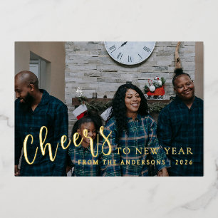 Elegantes Minimal New Year Cheers Family Foto Folien Feiertagskarte