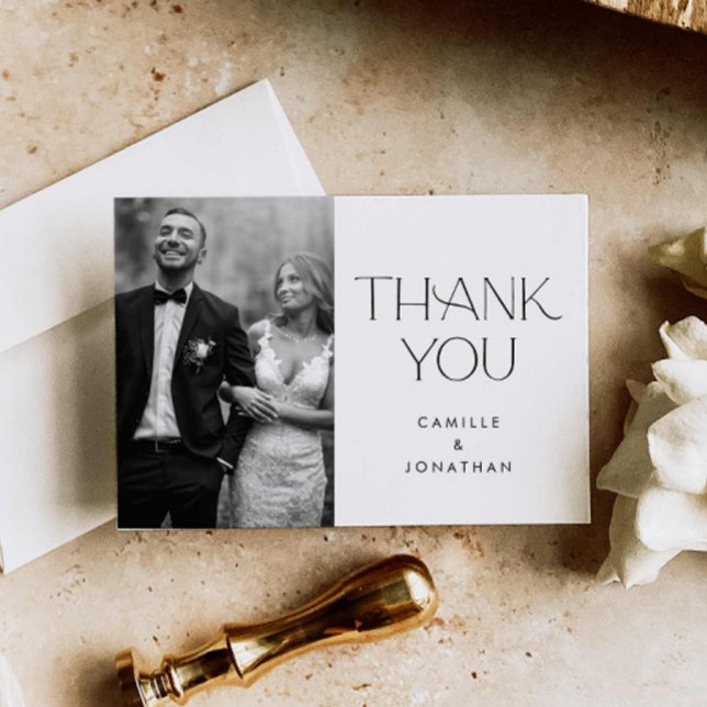 Elegantes Minimal Wedding Foto Danke Karte (Elegant Simple Photo Wedding Thank you card)