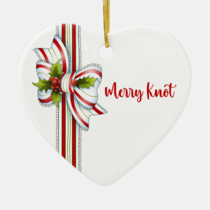 Elegantes Minimal Weiß Rot Grün Band Weihnachten Keramik Ornament