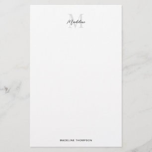 Elegantes Minimal Weiß Schwarz Schrift Monogramm Briefpapier