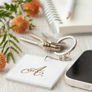 Elegantes Minimal White-Script-Monogramm Schlüsselanhänger