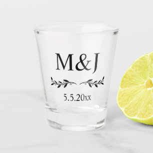 elegantes minimales botanisches Hochzeitmonogramm Schnapsglas