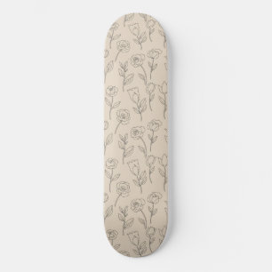 Elegantes minimales florales Linienmuster Skateboard