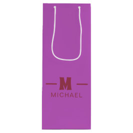 Elegantes, minimales, heißrosa und rotes Monogramm Geschenktüte Für Weinflaschen