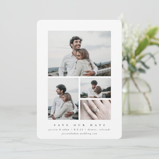 Elegantes minimales Multi-Foto Save The Date (Stehend Vorderseite)