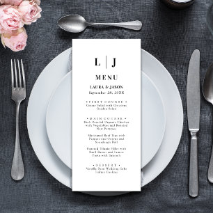 Elegantes minimales Schwarz-Weiß-Hochzeitsmenü Menükarte