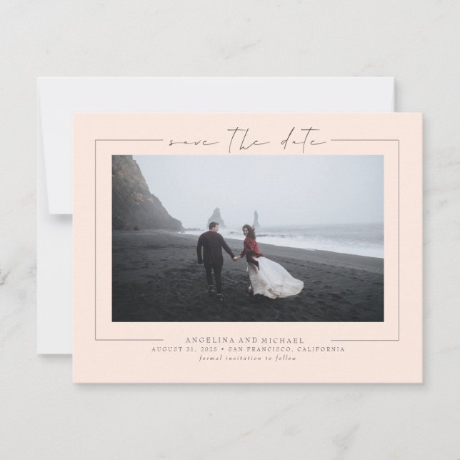Elegantes Minimalistisch Blush Peach Save the Date (Vorderseite)