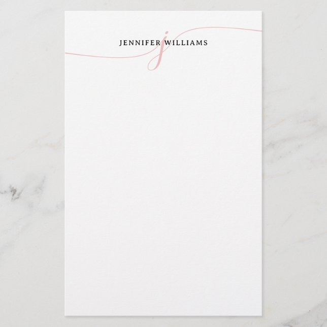 Elegantes Minimalistisch Blush Pink Script Monogra Briefpapier (Vorderseite)
