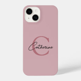 Elegantes Minimalistisch Blush Pink Script Monogra iPhone 14 Hülle