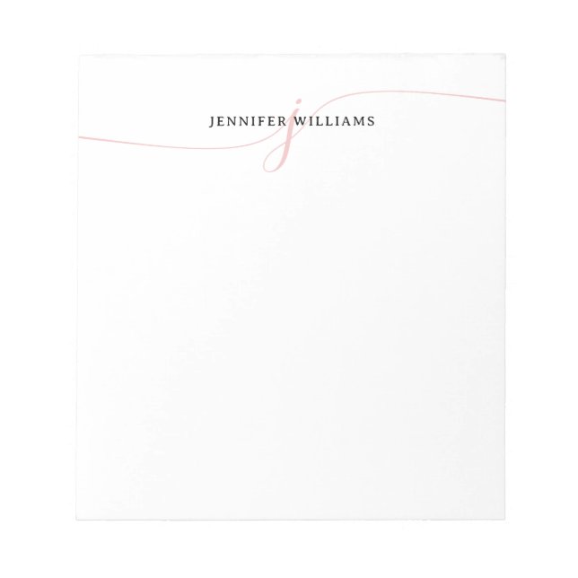 Elegantes Minimalistisch Blush Pink Script Monogra Notizblock (Vorderseite)