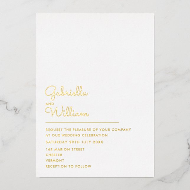 Elegantes Minimalistisch-Chic-Script-Wedding Gold Folieneinladung (Vorderseite)