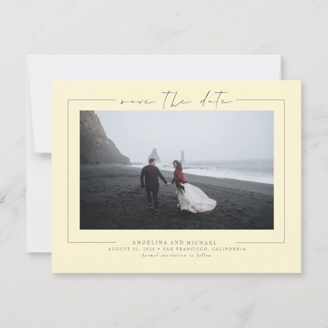 Elegantes Minimalistisch-Gelbes Save the Date Foto (Vorderseite)