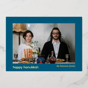 Elegantes Minimalistisch Happy Hanukkah Familie 1 Folien Feiertagskarte
