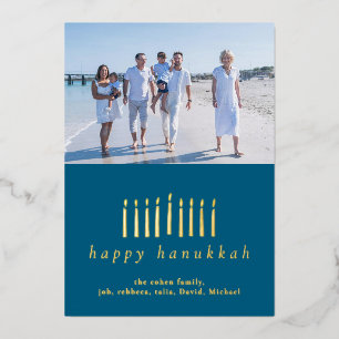 Elegantes Minimalistisch Happy Hanukkah Familie 1 Folien Feiertagskarte