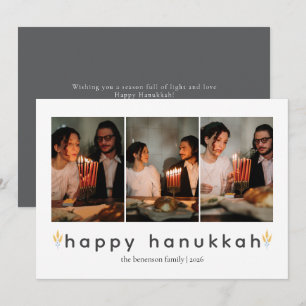 Elegantes Minimalistisch Happy Hanukkah Familie 3 Feiertagskarte