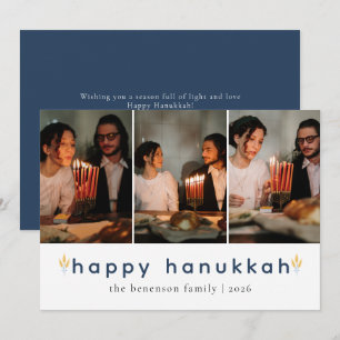 Elegantes Minimalistisch Happy Hanukkah Familie 3 Feiertagskarte