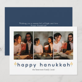 Elegantes Minimalistisch Happy Hanukkah Familie 3  Feiertagskarte