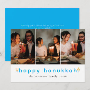 Elegantes Minimalistisch Happy Hanukkah Familie 3 Feiertagskarte