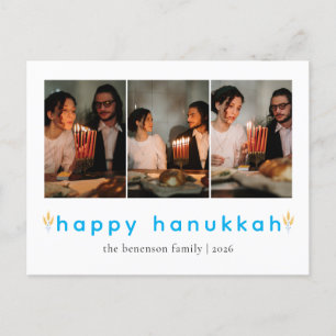 Elegantes Minimalistisch Happy Hanukkah Familie 3  Feiertagspostkarte