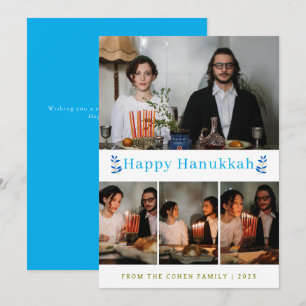 Elegantes Minimalistisch Happy Hanukkah Familie 4  Feiertagskarte