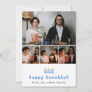 Elegantes Minimalistisch Happy Hanukkah Familie 4 Feiertagskarte
