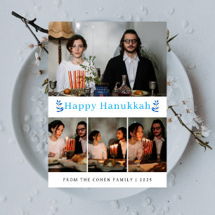 Elegantes Minimalistisch Happy Hanukkah Familie 4 Feiertagskarte