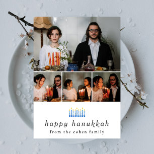 Elegantes Minimalistisch Happy Hanukkah Familie 4 Feiertagskarte