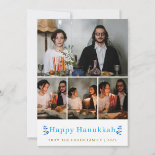 Elegantes Minimalistisch Happy Hanukkah Familie 4 Feiertagskarte