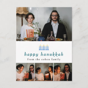 Elegantes Minimalistisch Happy Hanukkah Familie 4 Feiertagspostkarte
