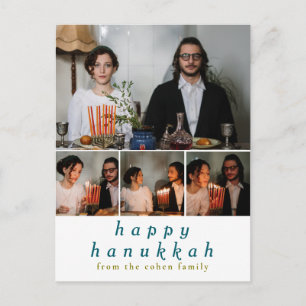 Elegantes Minimalistisch Happy Hanukkah Familie 4  Feiertagspostkarte
