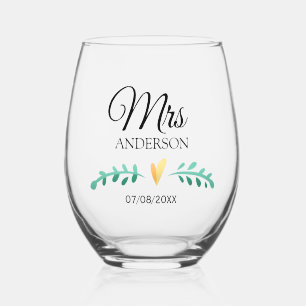 Elegantes Minimalistisch Heart Mrs. Verheiratet Br Weinglas Ohne Stiel