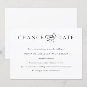 Elegantes Minimalistisch Hochzeit ändern Datum Einladung