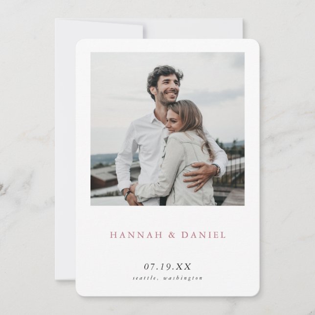 Elegantes Minimalistisch Modernes Rose Gold Foto Save The Date (Vorderseite)