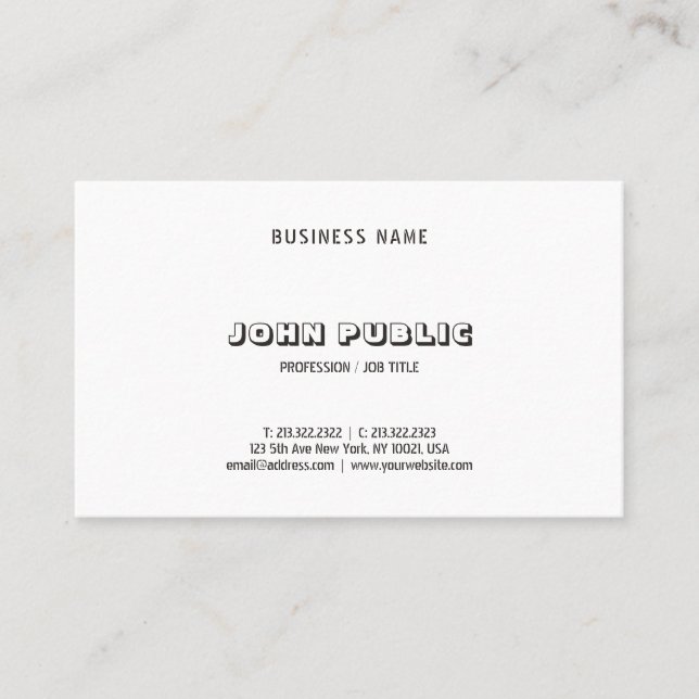 Elegantes Minimalistisch modernes Schwarz-weißes T Visitenkarte (Vorderseite)