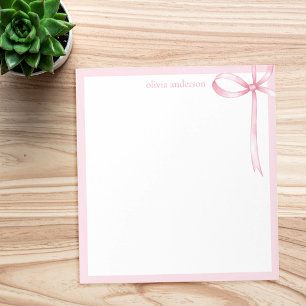 Elegantes Minimalistisch rosa Bow Monogramm Notizblock