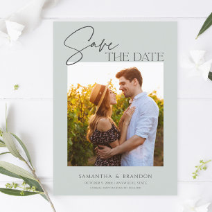 Elegantes Minimalistisch Sage Green Foto Save The Date