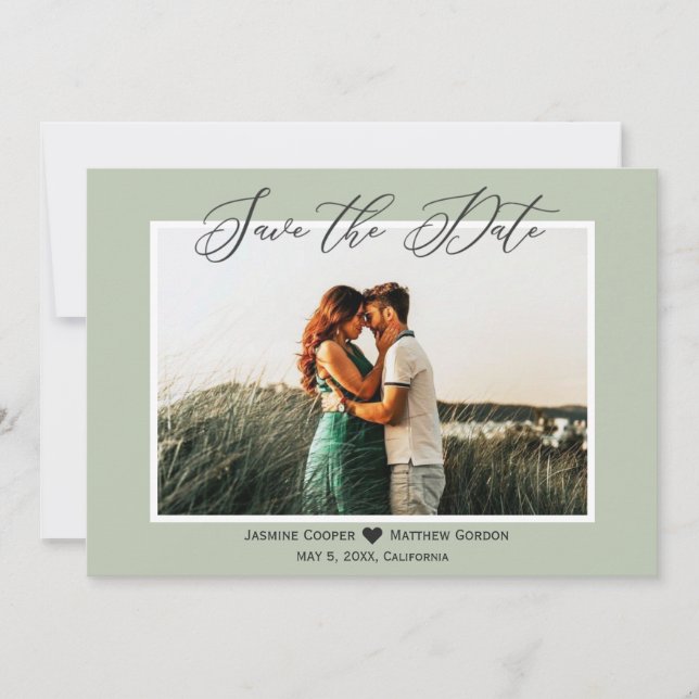 Elegantes Minimalistisch Sage Green Foto Save the  Save The Date (Vorderseite)