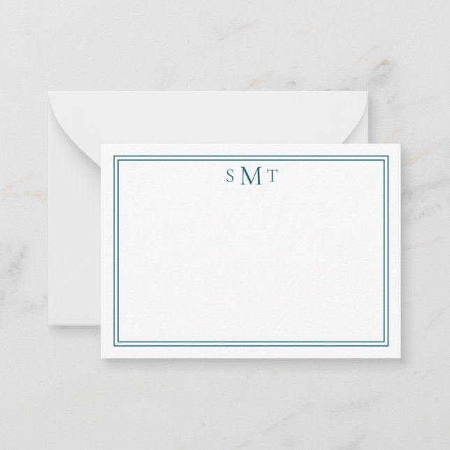 Elegantes Minimalistisches Aquamarines Monogramm Mitteilungskarte (Vorderseite)